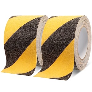 Pangda Abrasive Anti Slip Tape Self Adhesive Grip Tape Caution Warning Outdoor Stair Treads Traction Anti Slip Safety Grit for Stairs Ramps Skateboards Floor Deck, Yellow Black (2 Rolls, 4 In x 30 ft)